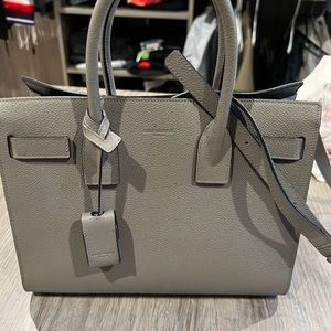 Grained Calf Skin Leather Saint Laurent Nano Sac De Jour in Grey